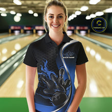 Load image into Gallery viewer, Custom Blue Flame Bowling Women Jerseys, Bowling Team League Shirt Bowlers Jerseys IPHW11301
