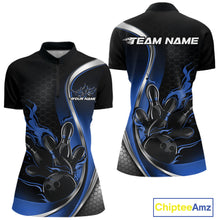 Load image into Gallery viewer, Custom Blue Flame Bowling Women Jerseys, Bowling Team League Shirt Bowlers Jerseys IPHW11301