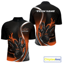 Load image into Gallery viewer, Custom Orange Flame Bowling Men Jerseys, Bowling Team League Shirt Bowlers Jerseys IPHW11303