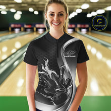 Load image into Gallery viewer, Custom Black And Gray Flame Bowling Women Jerseys, Bowling League Shirt Bowlers Jerseys IPHW11304