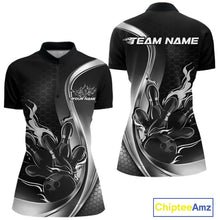 Load image into Gallery viewer, Custom Black And Gray Flame Bowling Women Jerseys, Bowling League Shirt Bowlers Jerseys IPHW11304