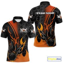 Load image into Gallery viewer, Custom Orange Flame Bowling Pattern Bowling Men Polo Shirt, Bowling Team League Shirt IPHW9883