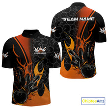 Load image into Gallery viewer, Custom Orange Flame Bowling Pattern Bowling Men Quarter-Zip Shirt, Bowling Team League Shirt IPHW9883