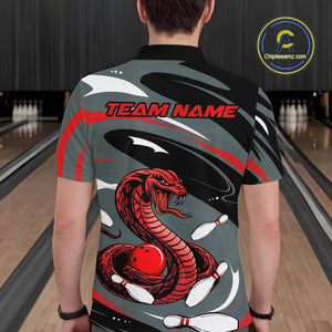 Custom Gray And Red Cobra Snake Bowling Polo Shirt For Men, Cobra Bowling Team Jersey IPHW9893