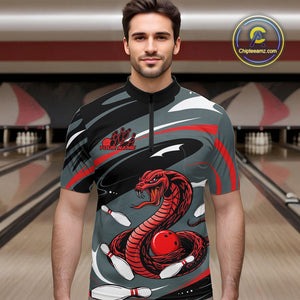 Custom Gray And Red Cobra Snake Bowling Quarter-Zip Shirt For Men, Cobra Bowling Team Jersey IPHW9893
