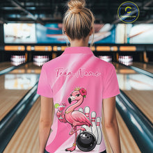 Load image into Gallery viewer, Sassy Classy Flamingo Custom Women Bowling Shirt, Elegant Ladies Summer Bowling Shirt IPHW11029