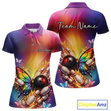 Load image into Gallery viewer, Custom Colorful Rainbow Colors Butterfly Bowling Team Shirt For Women, Bowling League Shirt IPHW11035