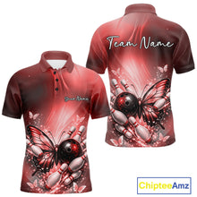 Load image into Gallery viewer, Custom Red Butterfly Bowling Team Men Polo Shirt, Bowling League Shirt IPHW11036