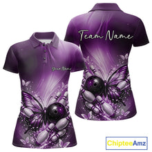 Load image into Gallery viewer, Custom Purple Butterfly Bowling Team Women Polo Shirt, Bowling League Shirt IPHW11037