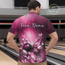 Load image into Gallery viewer, Custom Pink Butterfly Bowling Team Men Quarter-Zip Shirt, Bowling League Shirt IPHW11038