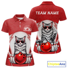 Load image into Gallery viewer, Custom Cool Maine Coon Cat With Funny Gesture Bowling Women Polo Shirt, Bowling Team Outfit IPHW11046