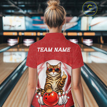 Load image into Gallery viewer, Custom Cool Golden Brown Bengal Cat With Funny Gesture Bowling Women Polo Shirt, Team Outfit IPHW11047