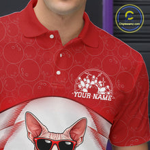 Load image into Gallery viewer, Custom Cool Sphynx Cat With Funny Gesture Bowling Men Polo Shirt, Bowling Team Outfit IPHW11049