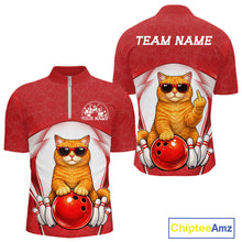 Load image into Gallery viewer, Custom Cool British Shorthair Cat With Funny Gesture Bowling Men Quarter-Zip Shirt, Team Outfit IPHW11050