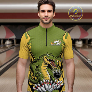 Custom Funny Alligator Bowling Quarter-Zip Shirt For Men, Alligator Bowling Team League Shirt IPHW9924