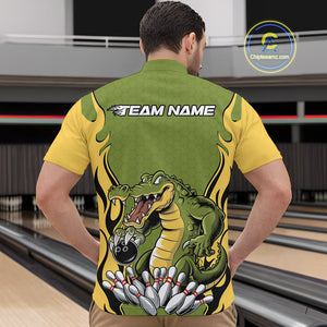 Custom Funny Alligator Bowling Quarter-Zip Shirt For Men, Alligator Bowling Team League Shirt IPHW9924
