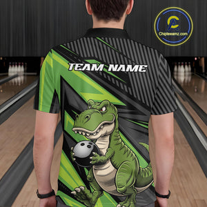 Custom Funny Green Bowling Dinosaur Bowling Men Polo Shirt, Bowling Team Shirt IPHW9927