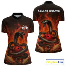 Load image into Gallery viewer, Custom Red Flame Black Mamba Snake Women Bowling Shirt, Snake Bowling Team Jerseys IPHW10149
