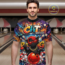 Load image into Gallery viewer, Custom Hip Hop Black Cat With Funny Gesture Bowling Men Quarter-Zip Shirt, Graffiti Bowler Shirt IPHW11059