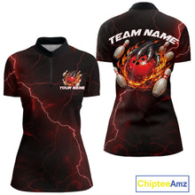 Load image into Gallery viewer, Custom Black And Red Lightning Montrous Flame Bowling Tournament Women Quarter-Zip Shirt IPHW11071