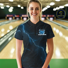 Load image into Gallery viewer, Custom Black And Blue Lightning Montrous Flame Bowling Tournament Women Shirt IPHW11072