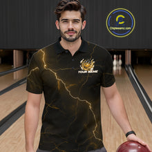 Load image into Gallery viewer, Custom Black And Yellow Lightning Montrous Flame Bowling Tournament Men Polo Team Shirt IPHW11075