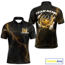 Load image into Gallery viewer, Custom Black And Yellow Lightning Montrous Flame Bowling Tournament Men Polo Team Shirt IPHW11075