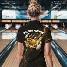 Load image into Gallery viewer, Custom Black And Yellow Lightning Montrous Flame Bowling Tournament Women Shirt IPHW11075