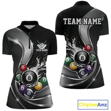 Load image into Gallery viewer, Custom Black And Gray Flame Billiard Women Quarter-Zip Shirts, Billiard Team Jerseys IPHW11342