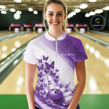 Load image into Gallery viewer, Custom Purple Butterfly Bowling Quarter-Zip Shirts For Women, Ladies Bowling Team Jersey IPHW11346