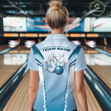 Load image into Gallery viewer, Custom Blue Bowling Team Jerseys, Bowling Uniform Bowling League Women Quarter-Zip Shirts IPHW9935