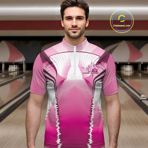 Custom Pink Bowling Team Jerseys, Bowling Uniform Bowling League Quarter-Zip Shirts For Men IPHW9936
