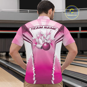 Custom Pink Bowling Team Jerseys, Bowling Uniform Bowling League Quarter-Zip Shirts For Men IPHW9936