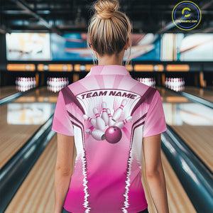 Custom Pink Bowling Team Jerseys, Bowling Uniform Bowling League Women Quarter-Zip Shirts IPHW9936