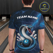 Load image into Gallery viewer, Custom Blue Lightning Cobra Bowling Men Polo Shirt, Bowling Tournament Team Shirt IPHW11076