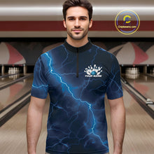 Load image into Gallery viewer, Custom Blue Lightning Cobra Bowling Men Quarter-Zip Shirt, Bowling Tournament Team Shirt IPHW11076