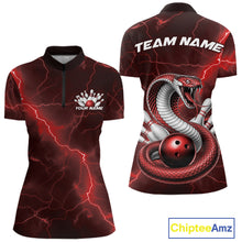 Load image into Gallery viewer, Custom Red Lightning Cobra Bowling Women Quarter-Zip Shirt, Bowling Tournament Shirt IPHW11077
