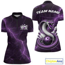 Load image into Gallery viewer, Custom Purple Lightning Cobra Bowling Women Quarter-Zip Shirt, Bowling Tournament Shirt IPHW11078