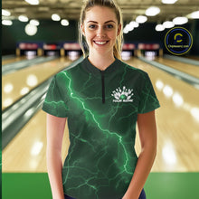 Load image into Gallery viewer, Custom Green Lightning Cobra Bowling Women Quarter-Zip Shirt, Bowling Tournament Shirt IPHW11080