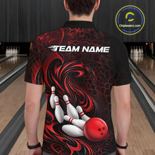 Load image into Gallery viewer, Custom Black And Red Tribal Flame Men Bowling Team Shirt, Polygonal Bowling Jerseys IPHW11382