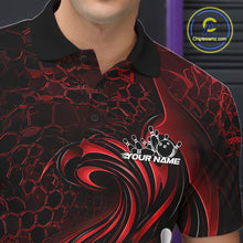 Load image into Gallery viewer, Custom Black And Red Tribal Flame Men Bowling Team Shirt, Polygonal Bowling Jerseys IPHW11382