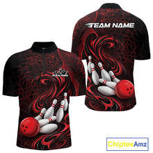 Load image into Gallery viewer, Custom Black And Red Tribal Flame Men Bowling Team Shirt, Polygonal Bowling Jerseys IPHW11382