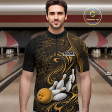 Load image into Gallery viewer, Custom Black And Yellow Tribal Flame Men Bowling Team Shirt, Polygonal Bowling Jerseys IPHW11383