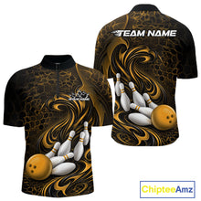 Load image into Gallery viewer, Custom Black And Yellow Tribal Flame Men Bowling Team Shirt, Polygonal Bowling Jerseys IPHW11383