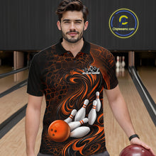 Load image into Gallery viewer, Custom Black And Orange Tribal Flame Men Bowling Team Shirt, Polygonal Bowling Jerseys IPHW11386