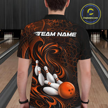 Load image into Gallery viewer, Custom Black And Orange Tribal Flame Men Bowling Team Shirt, Polygonal Bowling Jerseys IPHW11386