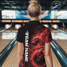 Load image into Gallery viewer, Custom Red Flame Skull Bowling Women Quarter-Zip Shirts, Halloween Team Bowling Outfit IPHW11387