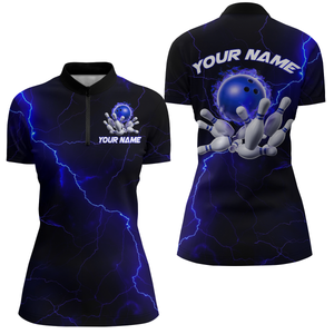 Blue Thunder Lightning Flame Bowling Ball Custom Bowling Team Shirts For Women Bowlers IPHW6716