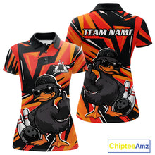 Load image into Gallery viewer, Custom Funny Black Duck Bowling Team Women Polo Shirt, Orange Duck Bowling Jerseys IPHW11120