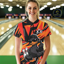Load image into Gallery viewer, Custom Funny Black Duck Bowling Team Women Quarter-Zip Shirt, Orange Duck Bowling Jersey IPHW11120